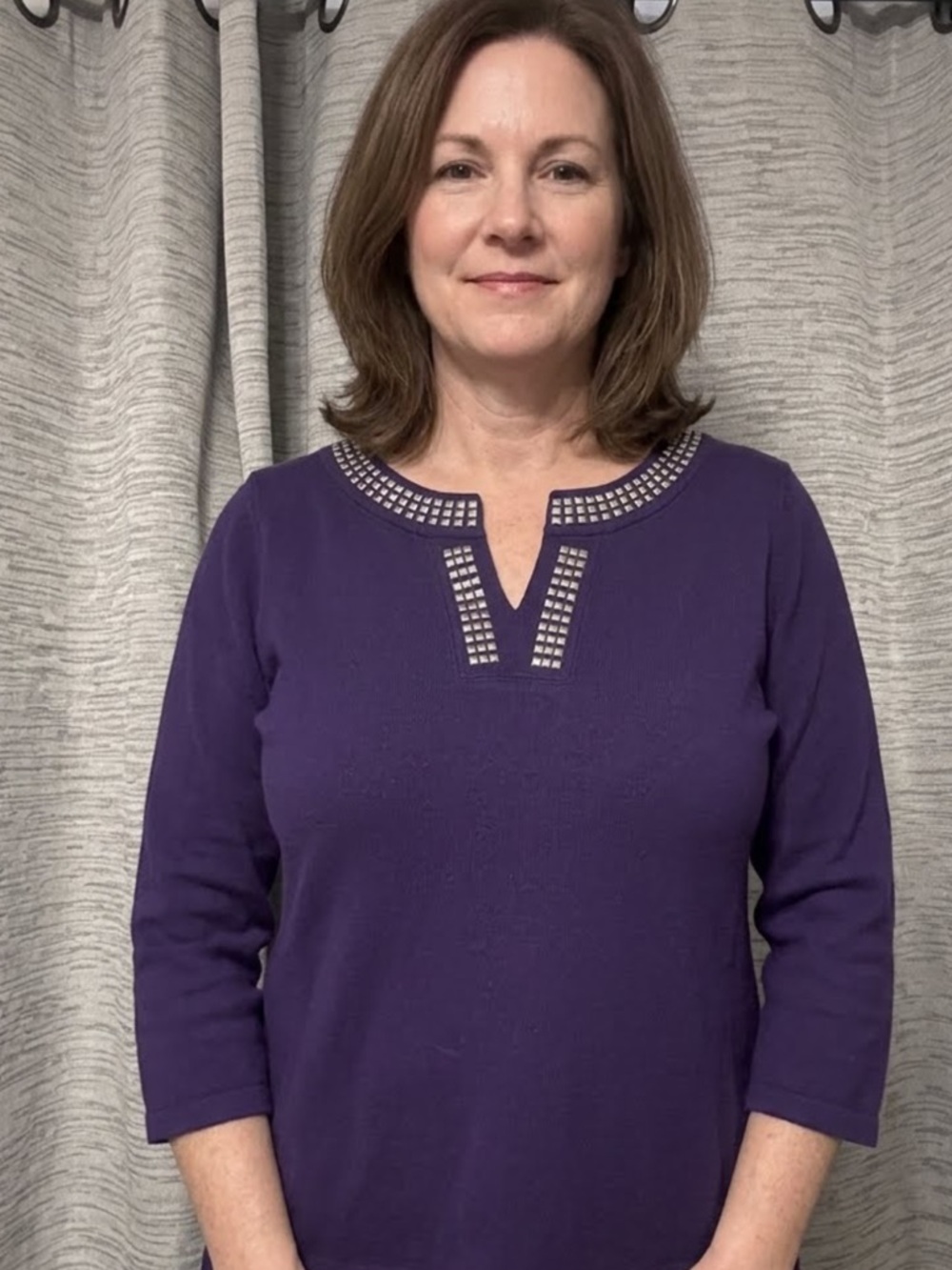 Embellished Purple Knit Top with V-Notch